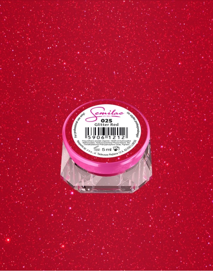 025 Kolorowy lakier żelowy UV Gel Color Semilac Glitter Red 5ml