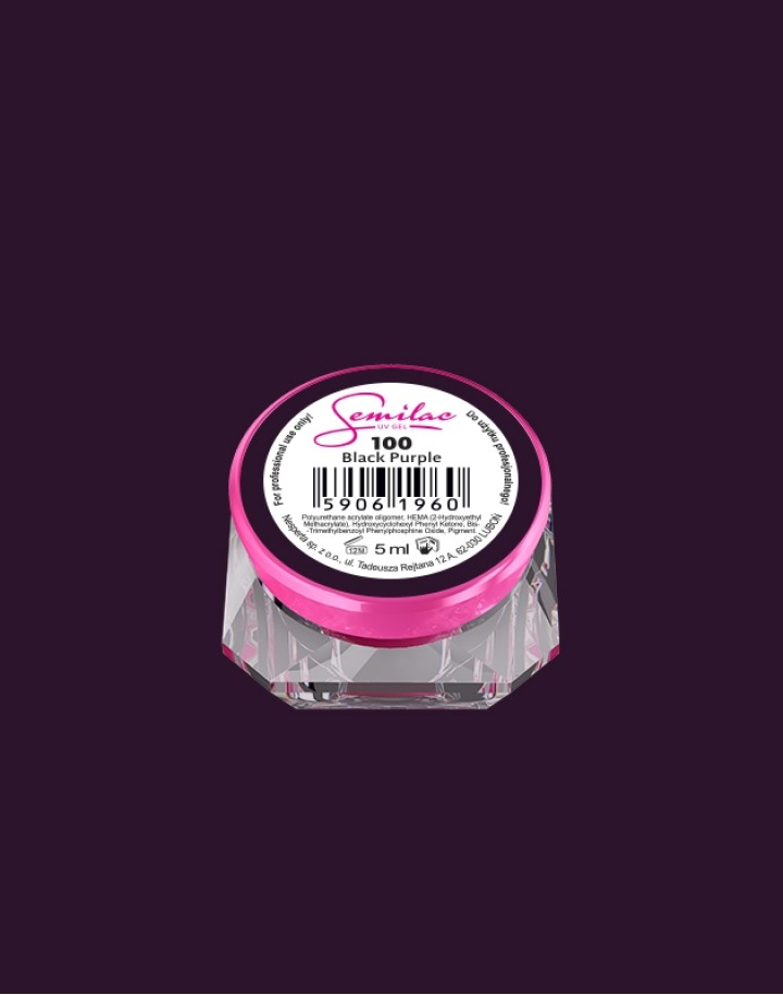 100 Kolorowy lakier żelowy UV Gel Color Semilac Black Purple 5ml