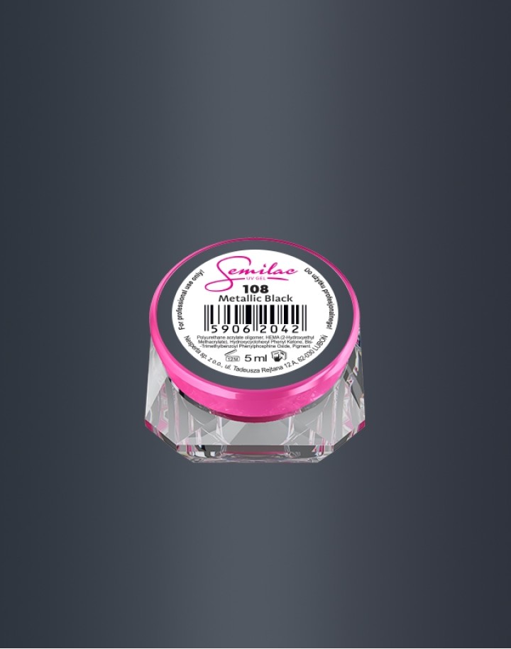 108 Kolorowy lakier żelowy UV Gel Color Semilac Metallic Black 5ml
